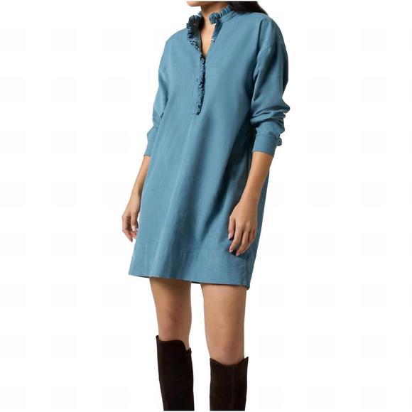 NEW ANN MASHBURN nicky popover shirtdress in steel blue stretch cord - Picture 4 of 4